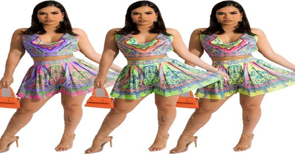 

2022 latest designs printing backless womens tracksuits summer fashion sling crop loose shorts 2 piece sets8926774, Gray