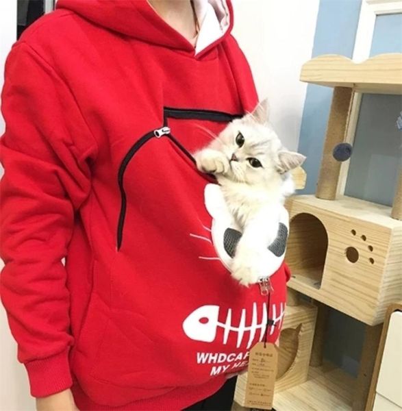 

women cat lovers sweatshirt animal pouch hood carry cat breathable pullover kangaroo pocket dog pet hoodies t2g y2009156716249, Black