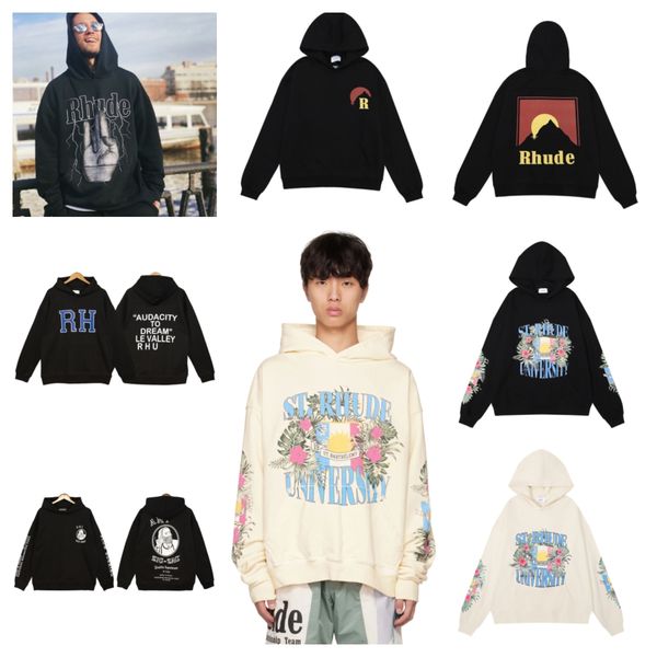 

2023ss new mens hoodies rhude designer pullover sweatshirts loose long sleeve hooded mens hoodie autumn winter hip hop sweatshirt asia size, Black