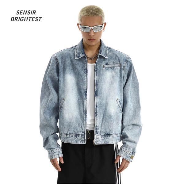 

mens jackets advanced washed short american style retro jacket niche design zipper denim 230808, Black;brown