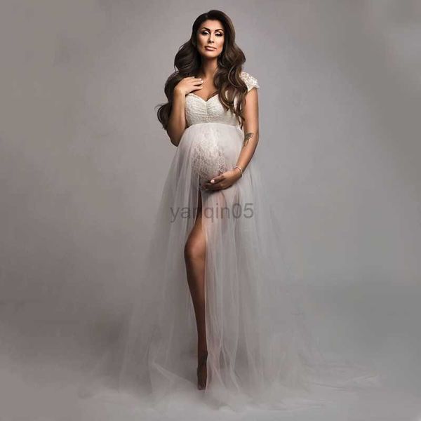 

maternity dresses slip strap lace tulle maternity bodysuit dress pregnant woman tulle pgraphy long dress hkd230808, White