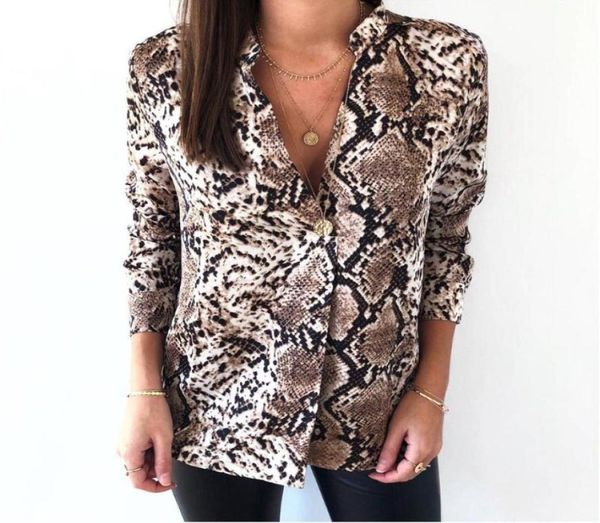 

summer autumn women snake print blouse long sleeves v neck snakeskin shirts high street fall fashion blouses women039s8459675, White