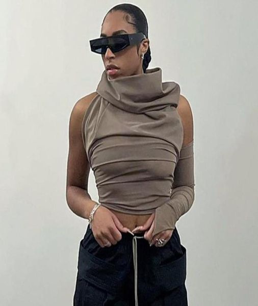 

women039s tshirt pile collar backless streetwear women tshirts sleeveless hooded vintage solid crop slim casual fashion 2149032, White