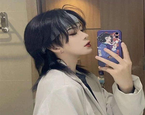 

men039s wig natural wolf tail mugil head real hair headgear03101394, Black