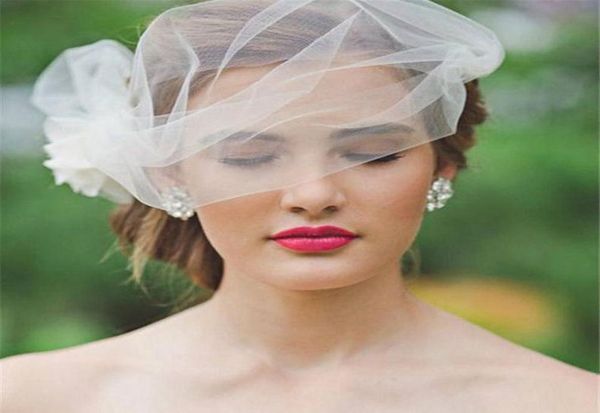 

simple stunning new arrival 2015 tulle wedding veils with hand made flower birdcage veils for bridal custom made en70773995908, Black