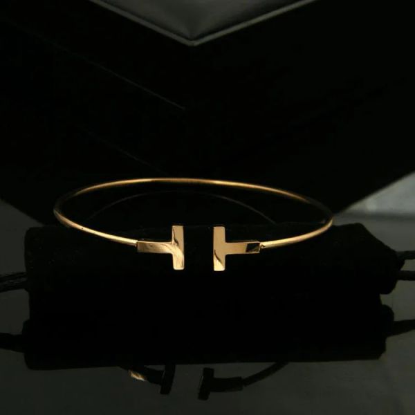 

Tiff Designer Bracelets Pulsera mujer New Luxury quality Fashion women Jewelry Stainless Steel open cuff double T bangle bracelet gold silver rose gold tiff