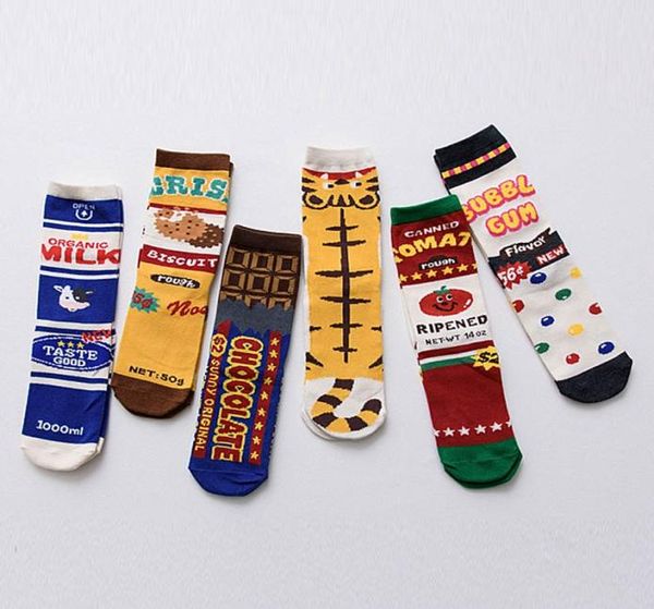 

new original design novelty funny cartoon female socks print milk tomato food striped women cotton socks 3707313, Black;white