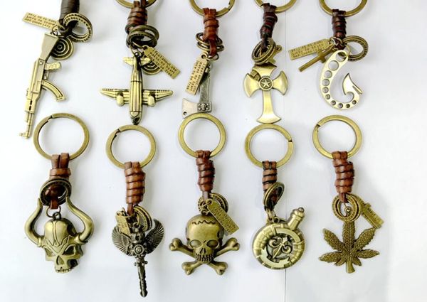 

new arriver retro 20pcs lots mix style cowhide leather key ring copper key chain fashion key ring jewelry gift for man3162558, Slivery;golden