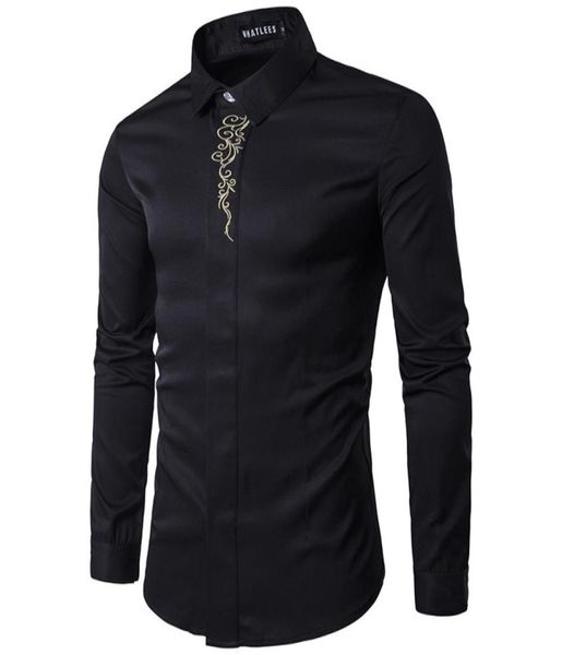 

2018 spring autumn shirts outfit embroidery long sleeve men clothing evening dress shirts black plus size s2xl1294437, White;black