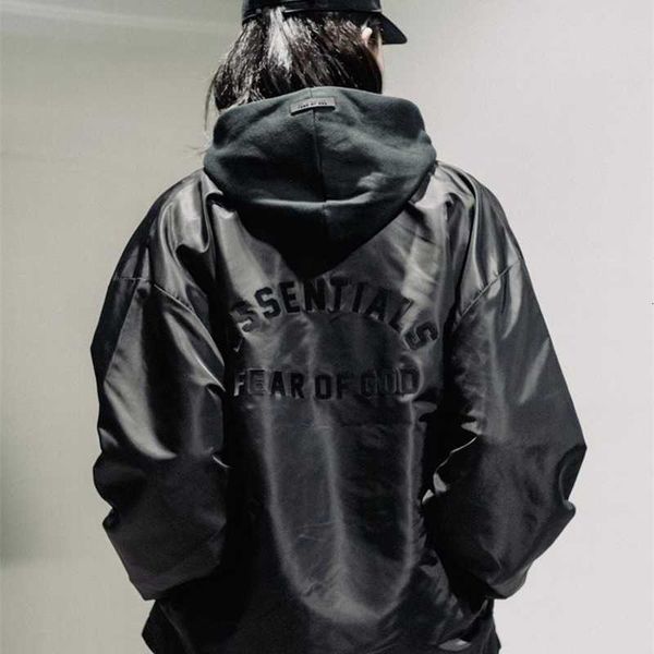 

double line esential flocked print high street lapel coach jacket windbreaker men's nylon trendy label, Black;brown
