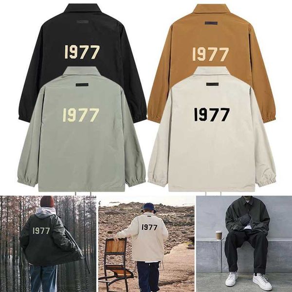 

double line esential american high street fashion brand rushsuit flocked 1977 jacket loose couple coat, Black;brown