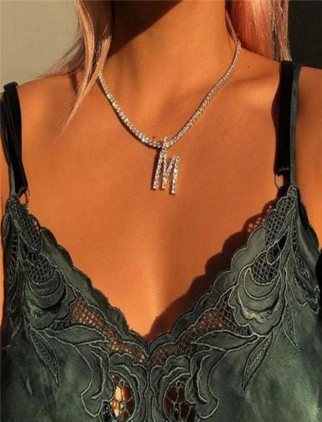 

fashion english alphabet necklace ins explosion models female with rhinestone pendant simple alloy women necklace8740373, Silver