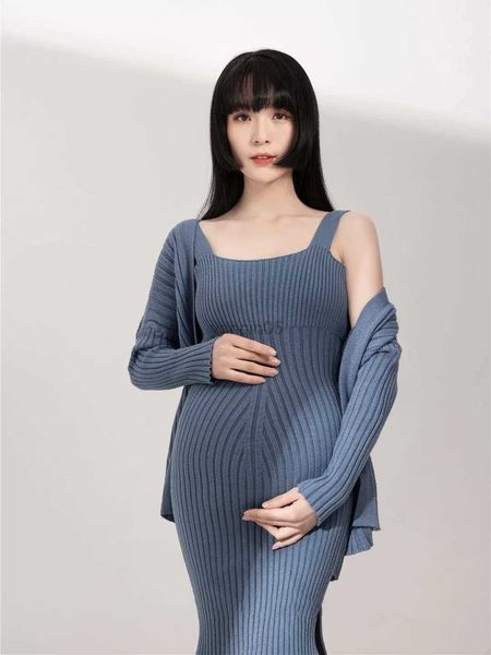 

maternity dresses women knitting maternity dresses for p shoot casual pgraphy props pregnancy clothes long sleeve jackets slip dress hkd2308, White