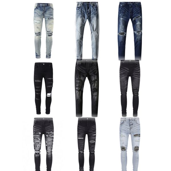 

am jeans designer jeans mens skinny jeans desig 50 colors skinny pants long hippop sticker embroidery straight streetwear pants wholesale 30, Blue