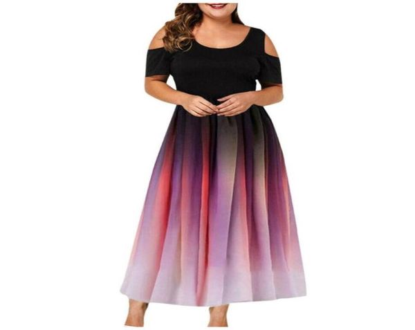 

plus size dresses cold shoulder ombre round neck dress evening party gradient offshoulder ruffles vestidos summer oversized sundr8050276, Black