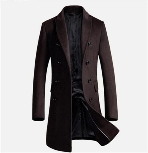 

men039s long trench coat winter men wool coats slim fit cashmere overcoat jackets man double breasted peacoat abrigo hombre9417565, Black