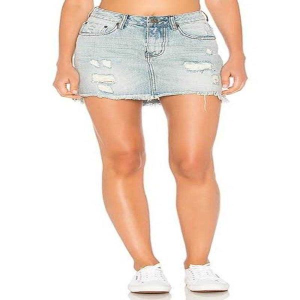

trendy pure original goods women's summer washed light blue hole a-line half body buttocks wrapped denim skirt, Black;gray