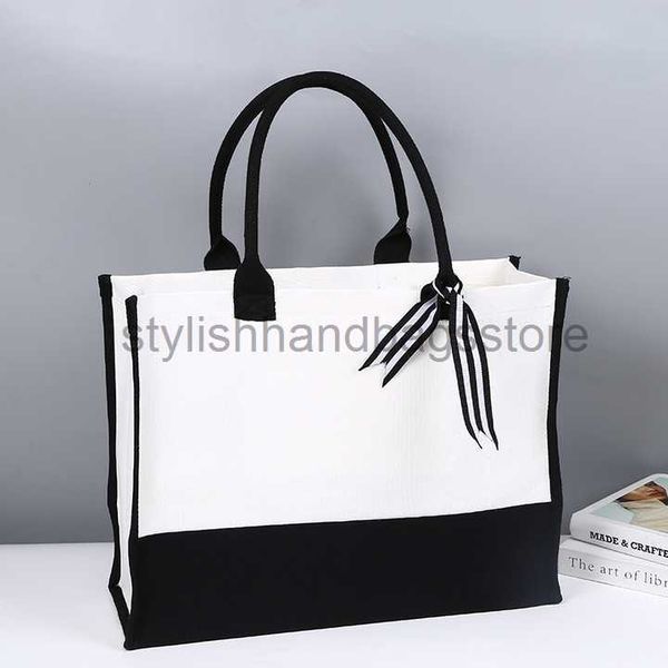 

shoulder bags canvas bag tote bag large capacity women's black and white splice printable letter handheld sail bag customizationstylish