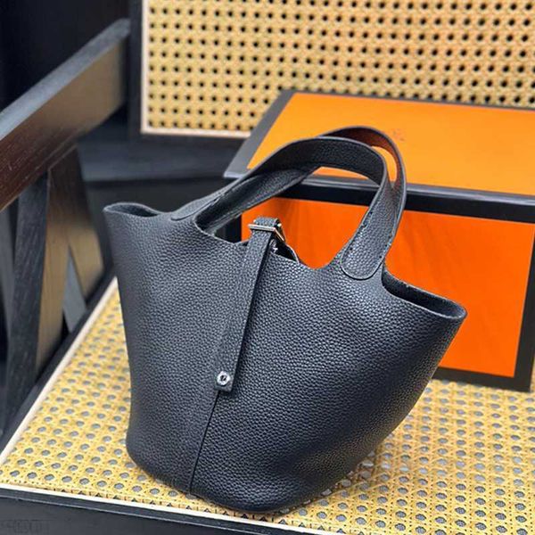 

a designer tote bag her mas handbag vegetable basket bags picotin lock female genuine leather handbag large capacity bucket bag brand tote l