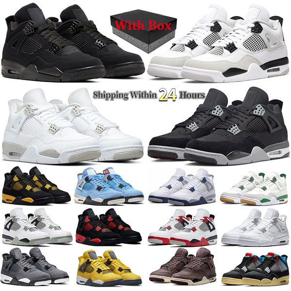 

with box jumpman 4 basketball shoes men women 4s black cat military black red thunder university blue sail mens trainers sports sneakers