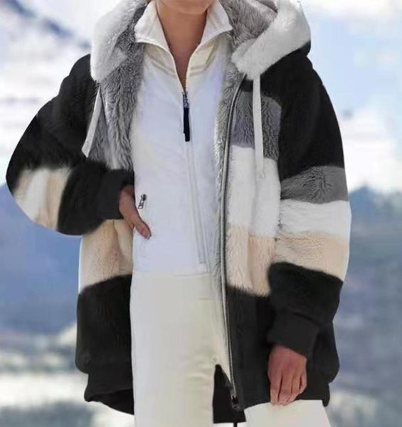 

plus size faux fur jacket men039s plush coat color matching hooded fleece coat coats male4243378, Black
