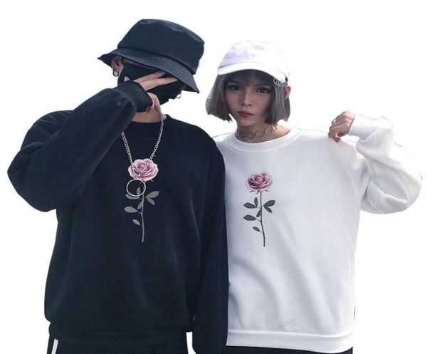 

women039s hoodies sweatshirts couple sweatshirt long sleeve rose printed o neck pullover female autumn 2021 women3503169, Black