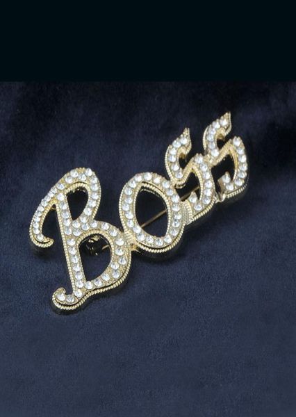 

bling bling 18k gold plated austrian crystal letter boss brooches for men women wedding jewelry nice gift whole retail sh9132134, Gray