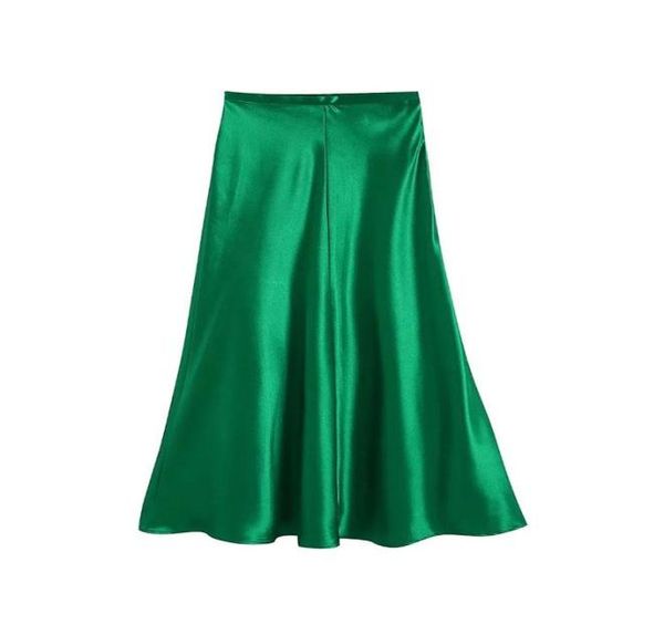 

skirts nlzgmsj zbza women 2022 green satin skirt high waisted summer long elegant ladies office midi 2022021770764, Black