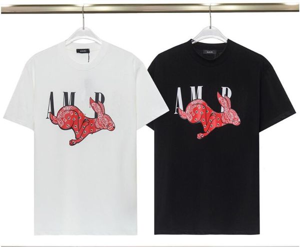 

a maris short new trendy brand red rabbit logo printing a maris letter casual fashion men and women short sleeved t-shirt, White;black