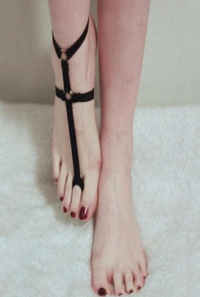 

women garter belt gothic leg strap pastel goth foot binding fashion cage bondage lingerie leg harness elastic toe binding7523557, Black;white