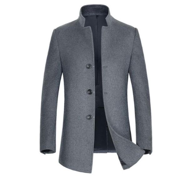 

autumn winter wool coat men england style stand collar medium long windbreaker jacket new casual grey woolen coat male 3xl6078794, Black