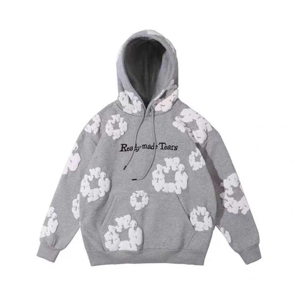 

men's hoodie denim tears autumn/winter kanyes kapok full print foam print hip hop loose men's and women's plush hoodie yk, Black
