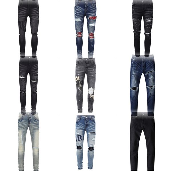 

jeans designer jeans mens jeans miri purple jeans fashion embroidery patchwork ripped skinny pants long hippop straight streetwear pants siz, Blue