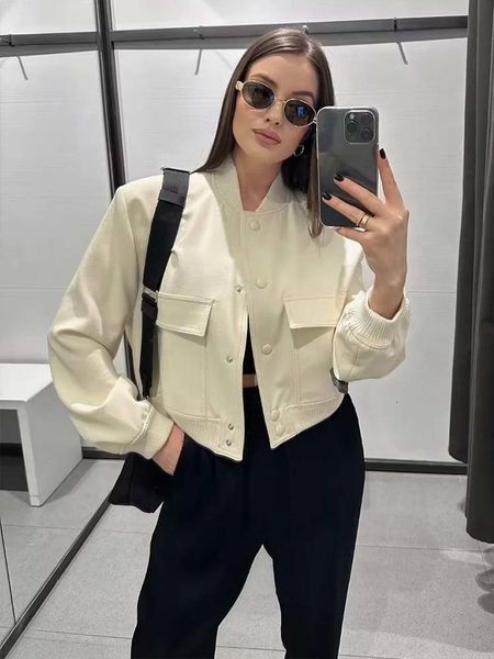

womens jackets traf bomber jacket fashion with pockets spring coat vintage long sleeve casual in outerwears chic 230808, Black;brown