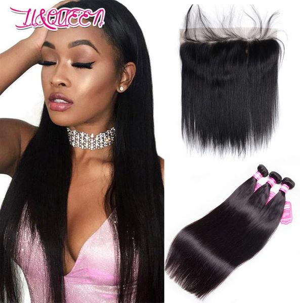 

7a brazilian virgin hair human hair weft with lace frontal straight hair 13x4 ear to ear lace frontal with 3 bundles7829262, Black;brown