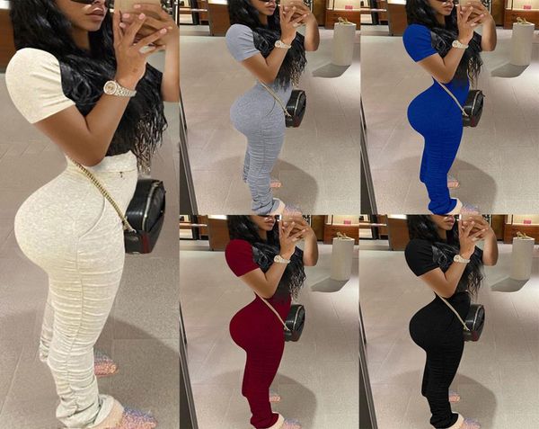 

plus size women clothing bodycon short sleeve crop stacked sweatpant tracksuit summer two pieces jogger pants sets8745465, White