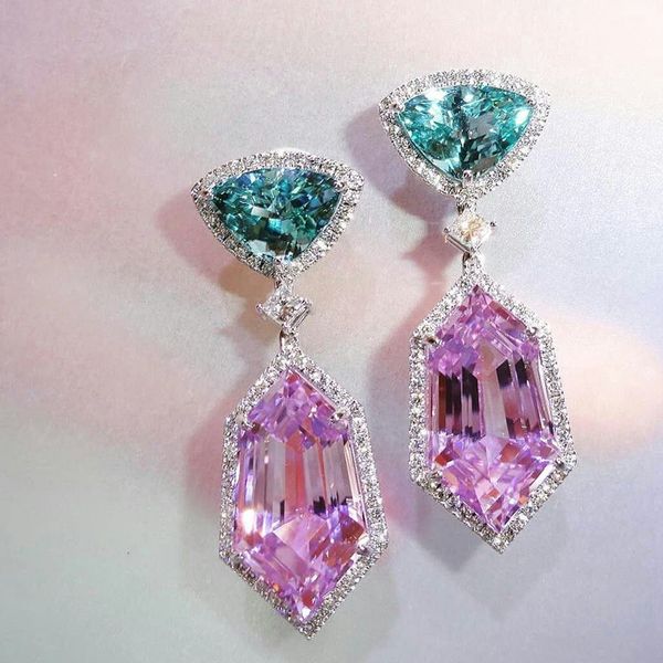 

dangle chandelier pink green color geometry earrings for women anniversary gift jewelry wholesale e6689 230808, Silver