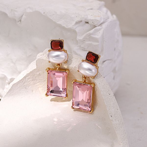 

dangle chandelier aensoa fashion women pink color big crystal hanging earrings acrylic statement earrings for women brincos jewelry 230808, Silver