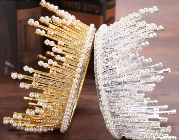 

2019 wedding bridal tiara faux pearls rhinestone full circle bridal accessories hair crown headpieces1429964, Silver