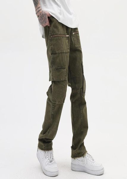 

pockets casual cargo pants mens elastic waist streetwear loose overalls hip hop straight couple trousers6046263, Black