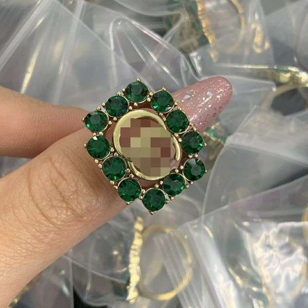 

new green/red crystal floral rhinestones inlaid rings g letter brass material opening adjustable wedding ring women fashion jewelry sweet gi, Slivery;golden