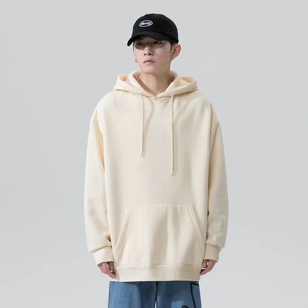 

solid color hooded sweater men's versatile loose fashion coat men's autumn niche 2023 new class clothes coat, Black