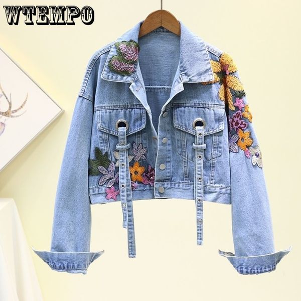 

womens jackets floral embroidery sequins jean jacket short loose denim 230808, Black;brown