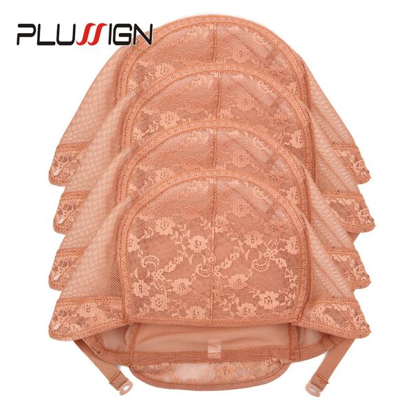 

wig caps 5pcs/lot weave cap for making a wig black brown wig cap with adjustable strap double net on front hair nets plussign lace caps 2308
