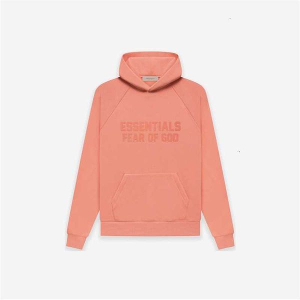 

esential fw22 new original factory front chest color flocking raglan sleeve fleece hooded sweater, Black