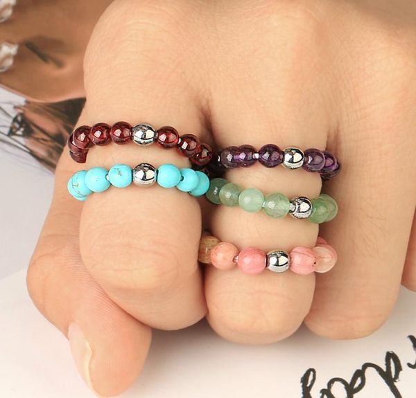

4mm kinds of natural stone elastic rope beaded ring adjustable minority personalized band rings jewelry ne12113331132, Silver