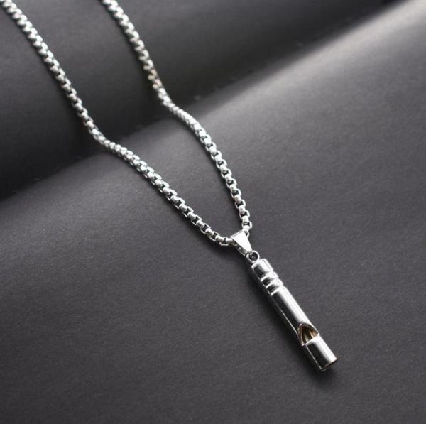 

pendant necklaces whistle necklace hiphop personality trendy men039s simple cool flute can blow creative metal chain3295011, Silver