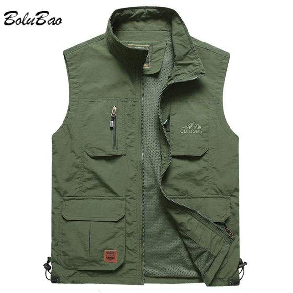 

men's vests bolubao mens mesh vest multi pocket quick dry fishing sleeveless jacket reporter loose outdoor casual thin vests waistcoat, Black;white