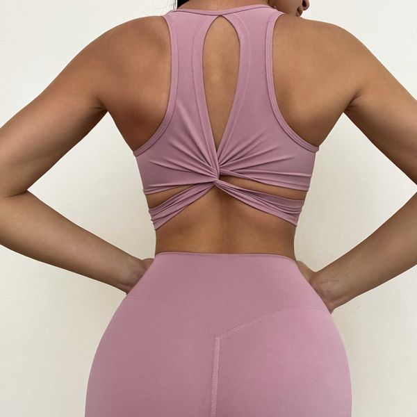 

tight twist back sports bra high waist hip lift nude yoga pants women's yoga set