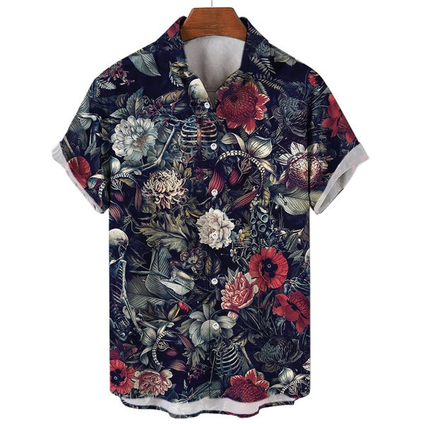 

men's casual shirts summer skull head 3d printed pattern shirt hawaiian men's retro 5xl large casual dress comfortable breathable, White;black